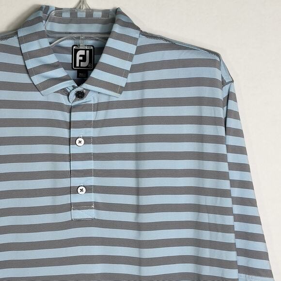 Footjoy Golf Polo Shirt Mens XL Blue Striped Athletic Fit Short Sleeve Preppy - Picture 1 of 10